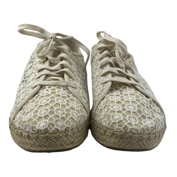 TOMS WOMENS Lena Natural Mosaic Mesh Crochet Jute Lace Up Espadrilles Shoes US 9 - Picture 2 of 14